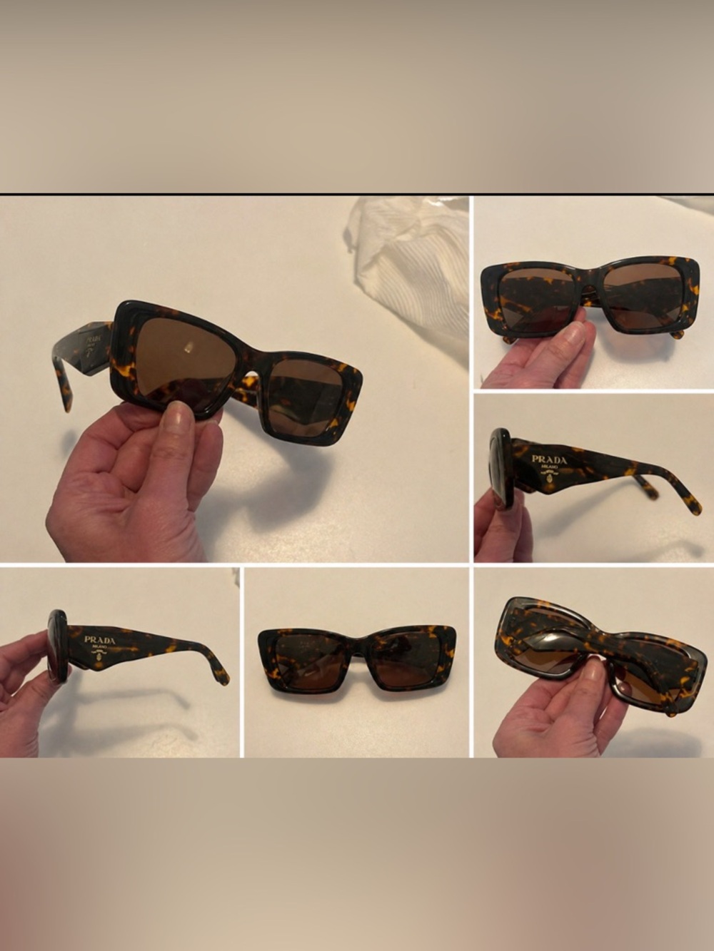 Authentic Prada Tortoiseshell Rectangular Sunglasses - Brown/Black Pattern